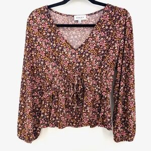 Gilli Romantic Ditsy Floral Peplum Top Long Sleeve V-Neck Fairy Boho Blouse S